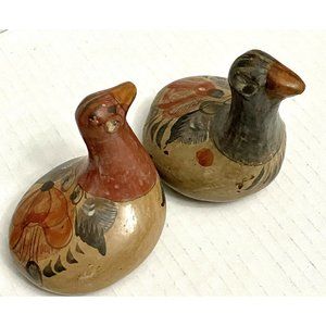 Tonala Folk Art Pottery Birds small Mexico Hand Painted Pair 2‎